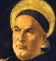 close up head shot of St. Thomas Aquinas's face, painting of St. Thomas Aquinas's face