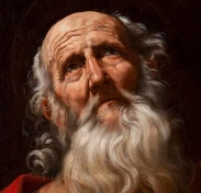 close up head shot of St. Jerome's face, painting of St. Jerome's face